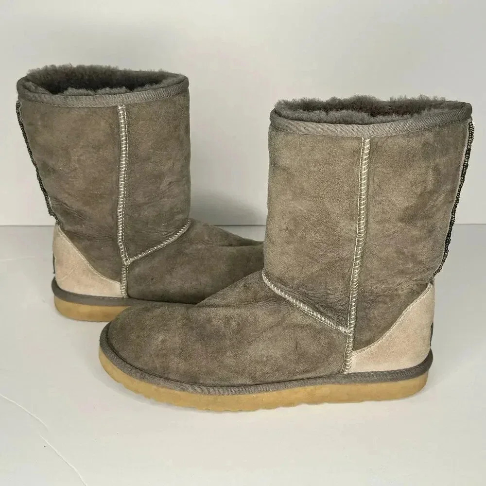 UGG Serape Grey and Blue Suede Mid Calf Beaded Boots‎ Winter Fall Cozy Size 8